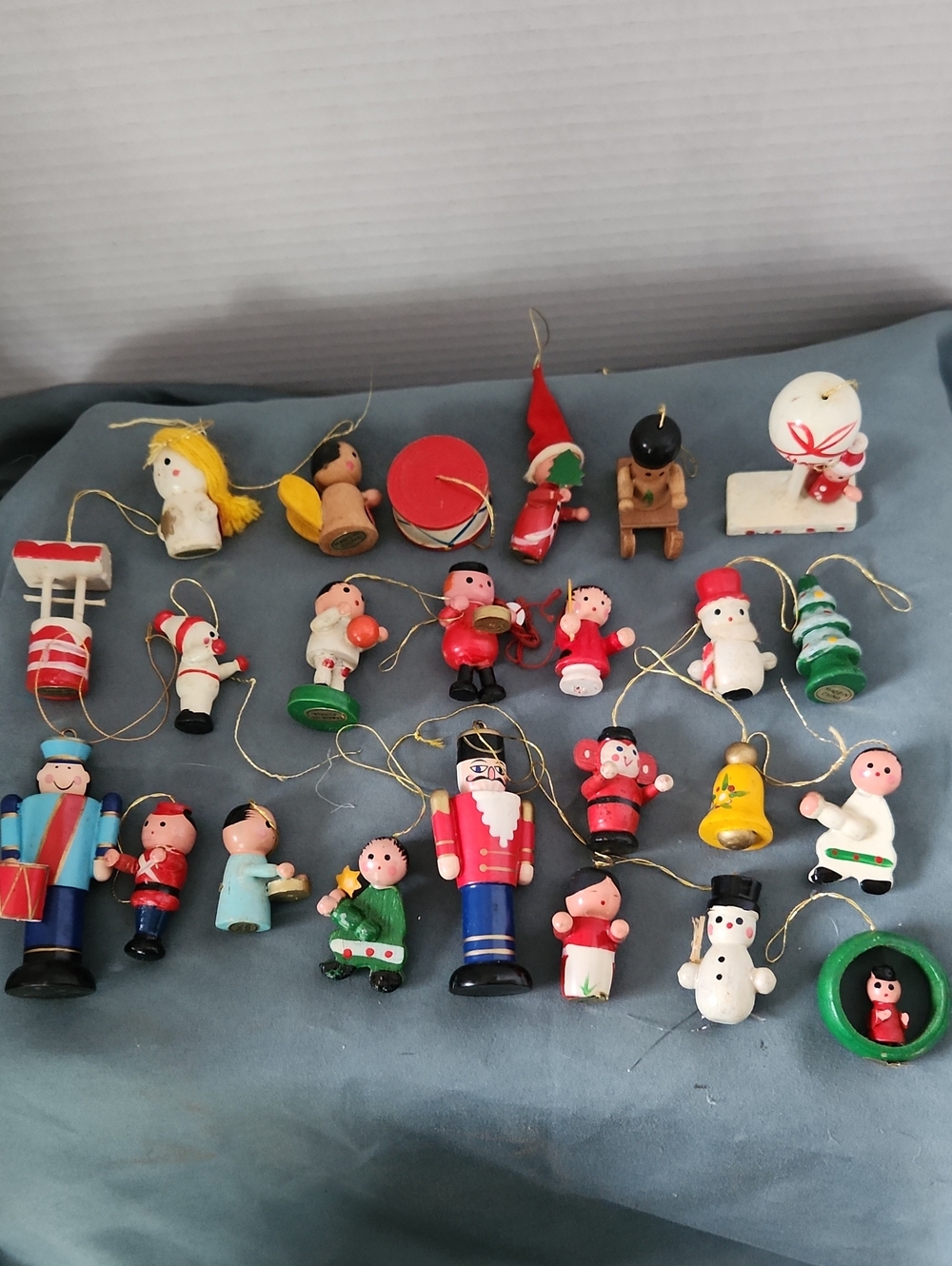 Assorted Vintage Wooden Christmas Ornaments - Red, Green, White